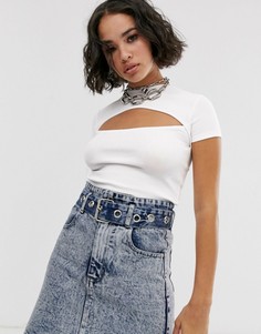 Белый топ с вырезом Bershka - Белый