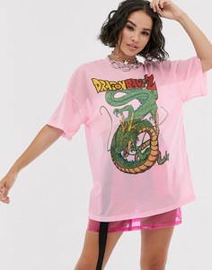 Сетчатая футболка с принтом dragon ball Bershka - Розовый