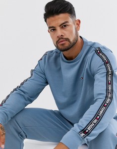 Синий свитшот с круглым вырезом и контрастной лентой на рукавах Tommy Hilfiger - Синий