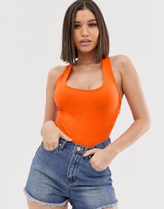 Боди в рубчик с завязкой сзади Missguided - Оранжевый