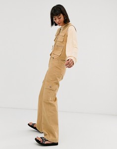 Бежевые джинсы из органического хлопка с широкими штанинами и в стиле милитари Monki Yoko - Бежевый
