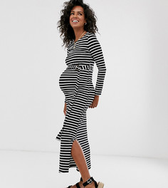 Трикотажное платье в полоску и с поясом New Look Maternity - Черный
