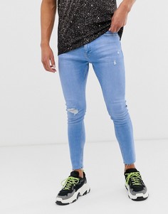 Голубые джинсы супероблегающего кроя с рваной отделкой Bershka Join Life