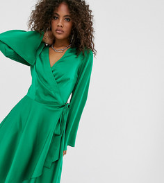 Зеленое атласное платье мини с запахом Missgudied Tall - Зеленый