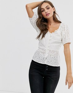Блузка с короткими рукавами и вышивкой ришелье ASOS DESIGN - Белый