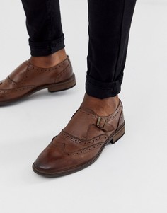 Коричневые кожаные монки с отделкой в стиле брогов ASOS DESIGN - Коричневый