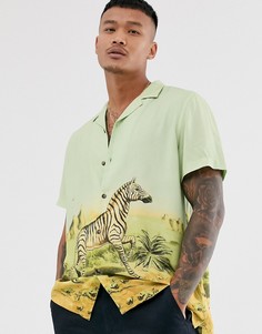Зеленая рубашка с короткими рукавами и принтом зебра ASOS DESIGN - Зеленый