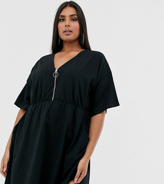Свободное платье с молнией спереди и карманами ASOS DESIGN Curve - Черный