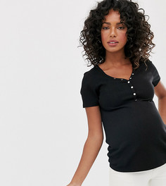 Черная футболка в рубчик и с пуговицами New Look Maternity - Черный