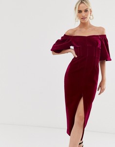 Бархатное платье-футляр с открытыми плечами ASOS EDITION - Розовый