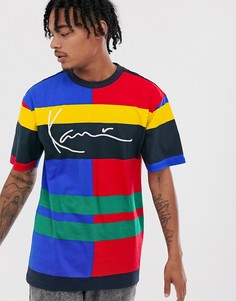 Синяя/красная футболка в стиле колор блок с вышитым логотипом Karl Kani Signature - Синий
