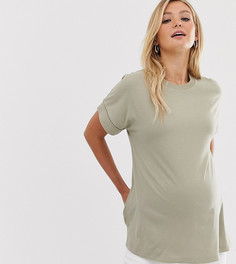 Футболка бойфренда цвета хаки с отворотами на рукавах ASOS DESIGN Maternity - Зеленый