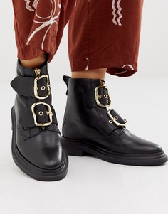 Черные кожаные ботинки премиум-класса с фурнитурой ASOS DESIGN Attribute - Черный