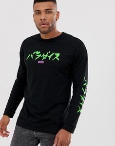 Свободный длинный лонгслив с принтом на груди и рукавах ASOS DESIGN - Черный