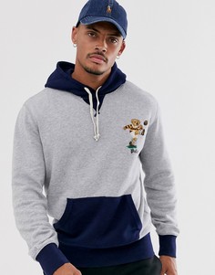 Сине-серый меланжевый худи с вышитым медвежонком Polo Ralph Lauren - Серый