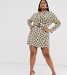 Платье-блейзер с поясом и принтом далматинец PrettyLittleThing Plus - Мульти