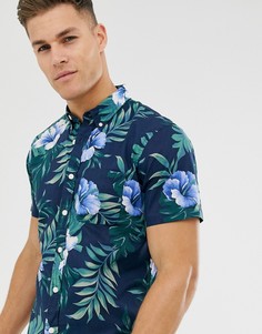 Темно-синяя гавайская рубашка с короткими рукавами и принтом листьев Abercrombie & Fitch - Темно-синий