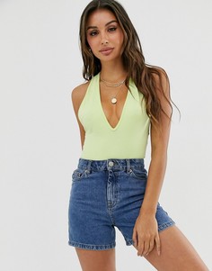 Желтое боди без рукавов с глубоким вырезом и спинкой-борцовкой ASOS DESIGN - Желтый