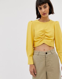 Кроп-топ с длинными рукавами и сборками ASOS WHITE - Желтый