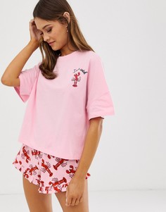 Пижамный комплект с принтом Im a catch и шортами ASOS DESIGN - Розовый