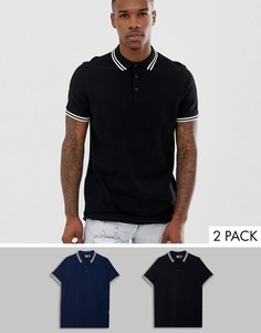 2 футболки-поло из пике с отделкой ASOS DESIGN НАБОР СО СКИДКОЙ