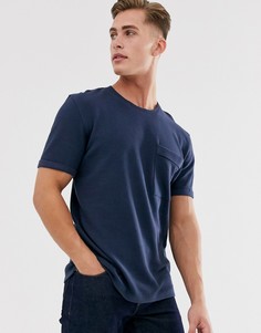 Свободная хлопковая футболка в рубчик Selected Homme - Темно-синий