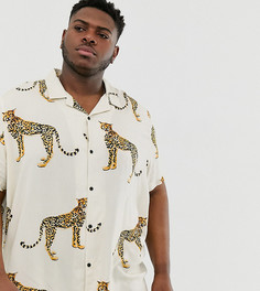Светло-бежевая свободная рубашка с принтом гепардов ASOS DESIGN Plus - Бежевый