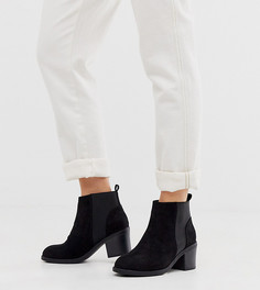 Черные замшевые ботинки челси на каблуке New Look Wide Fit - Черный