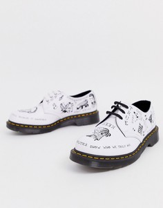 Белые ботинки с принтом и люверсами Dr Martens 1461 3 пары люверсов