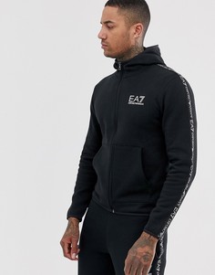 Худи черного цвета на флисовой подкладке, с молнией и отделкой лентой с логотипом EA7 - Черный