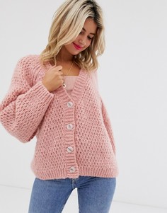 Кардиган вафельной вязки с объемными рукавами ASOS DESIGN - Розовый