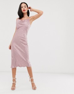 Атласное розовое платье макси со свободным вырезом и кружевом Outrageous Fortune - Розовый