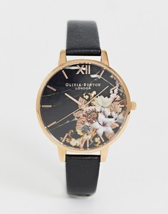 Часы с кожаным ремешком и мраморно-цветочным принтом Olivia Burton OB16CS01 - Черный