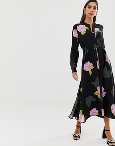 Платье-рубашка миди с цветочным принтом French Connection - Черный