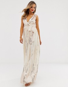 Шифоновое платье макси с запахом и пайетками City Goddess - Золотой