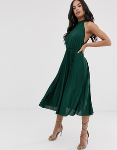 Платье-халтер миди с плиссировкой на талии ASOS DESIGN - Зеленый