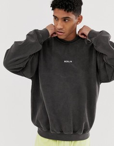 Темно-серый выбеленный свитшот Topman Berlin - Серый