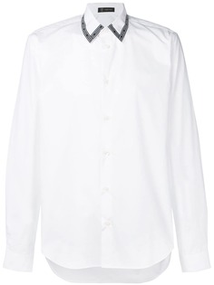 Versace рубашка с полоской с логотипом на воротнике