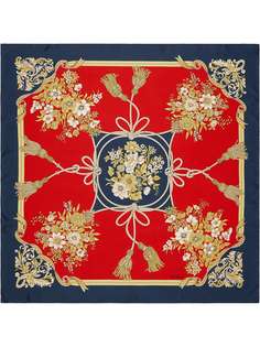 Gucci шейный платок с принтом цветов и кисточек