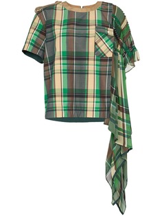 Sacai клетчатая футболка с драпировкой