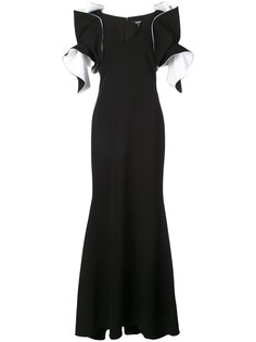Badgley Mischka платье с оборками на рукавах