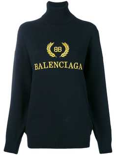 Balenciaga свитер с высокой горловиной и вышивкой логотипа