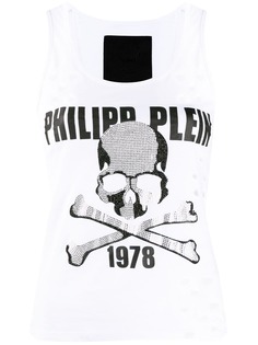 Philipp Plein топ с кристаллами и эффектом потертости