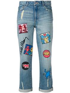 Alice+Olivia джинсы из коллаборации с Keith Haring с нашивками