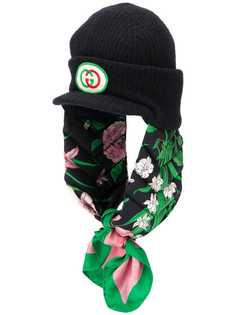 Gucci шапка бини с шарфом и логотипом