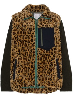Sacai leopard print faux-fur coat