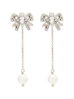 Miu Miu crystal-bow pearl drop earrings