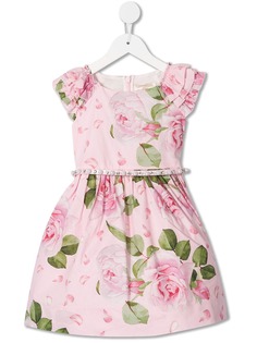 Monnalisa платье с оборками на рукавах и принтом роз