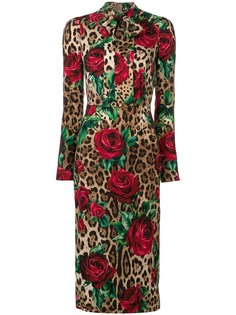 Dolce & Gabbana леопардовое платье с цветочным принтом
