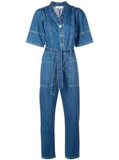 Sea ruffle trimmed jean jumpsuit